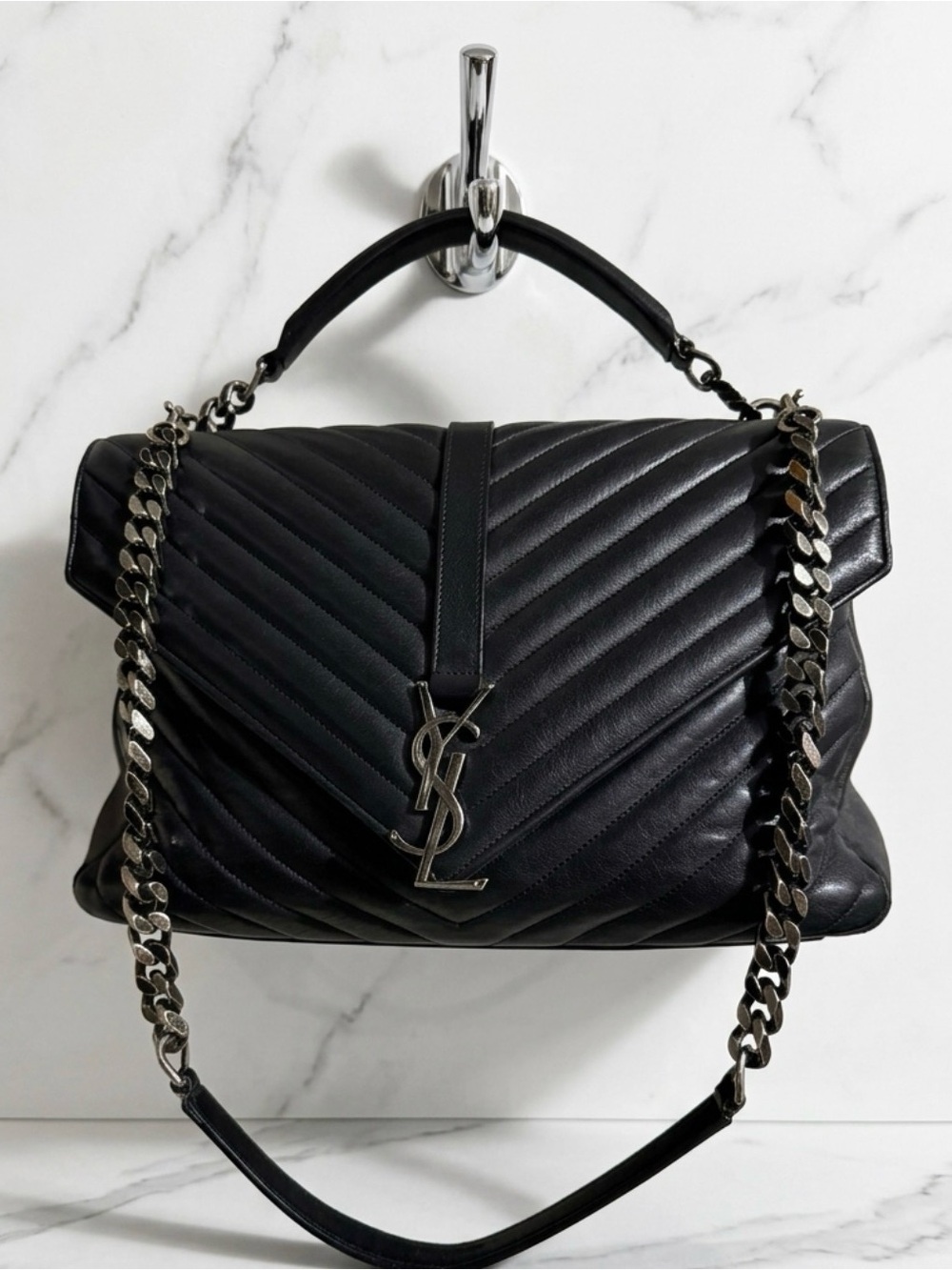 Yves Saint Laurent Black Medium College Shoulder Bag with Chain